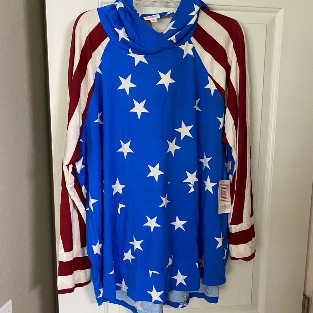 Lularoe Amber Hoodie Stars and Stripes